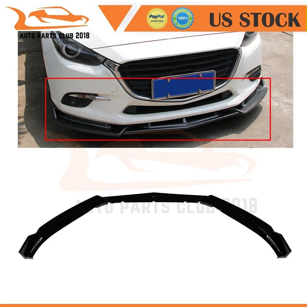 Front Bumper Lip Spoiler for Mazda 3 (2016-2018) Glossy Black