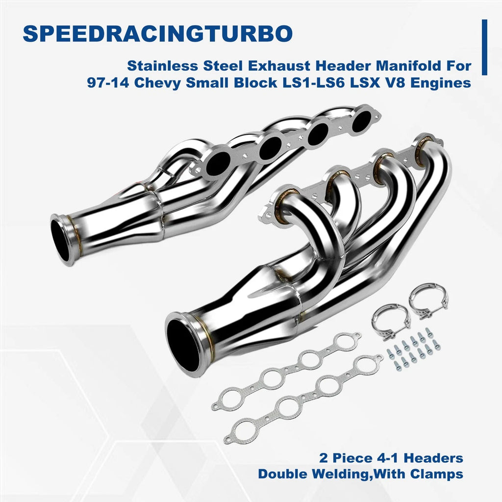 Exhaust Header for Chevy Small Block V8 LS1 LS2 LS3 LS6 LSX (1997–2014) 2pcs