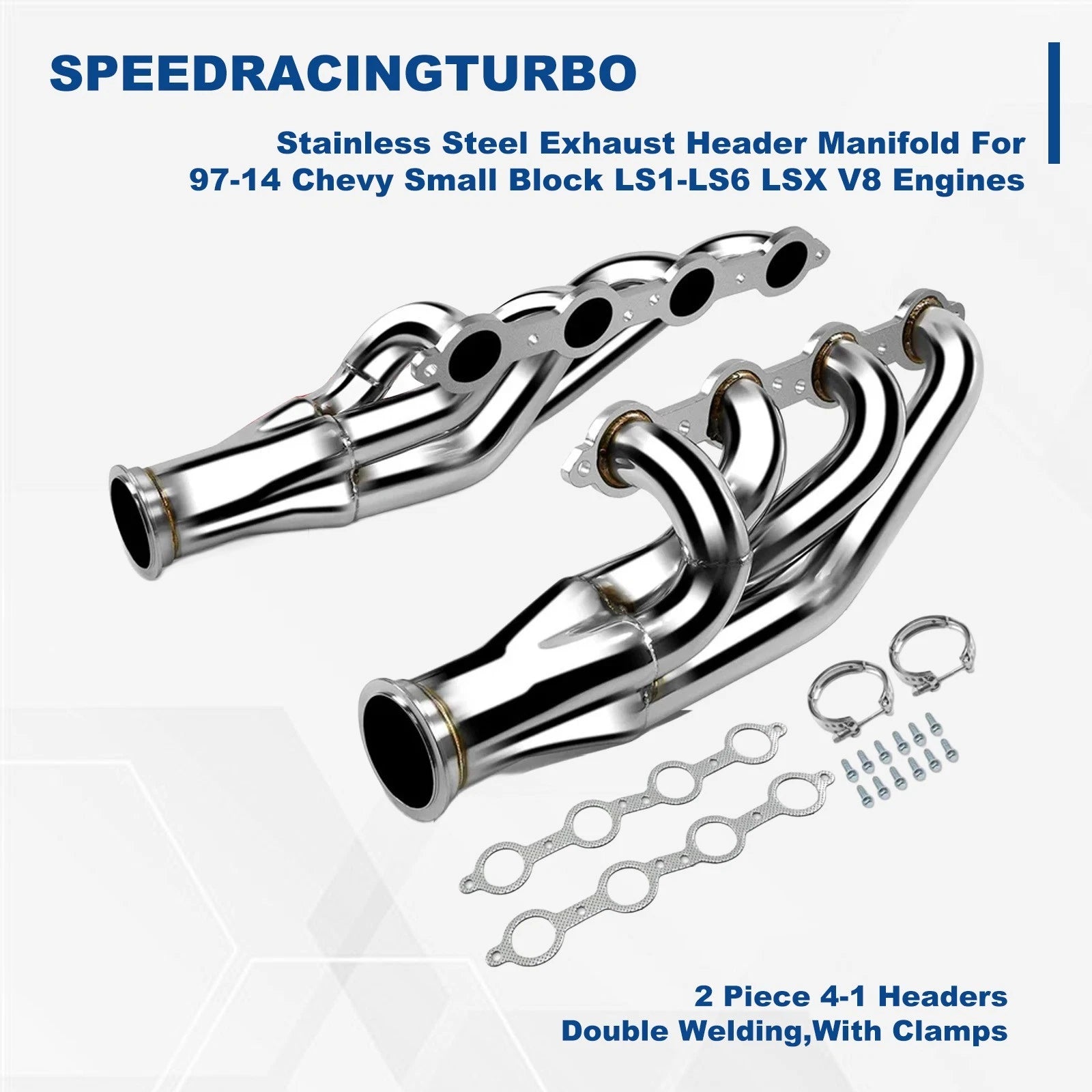 Exhaust Header for Chevy Small Block V8 LS1 LS2 LS3 LS6 LSX (1997–2014) 2pcs