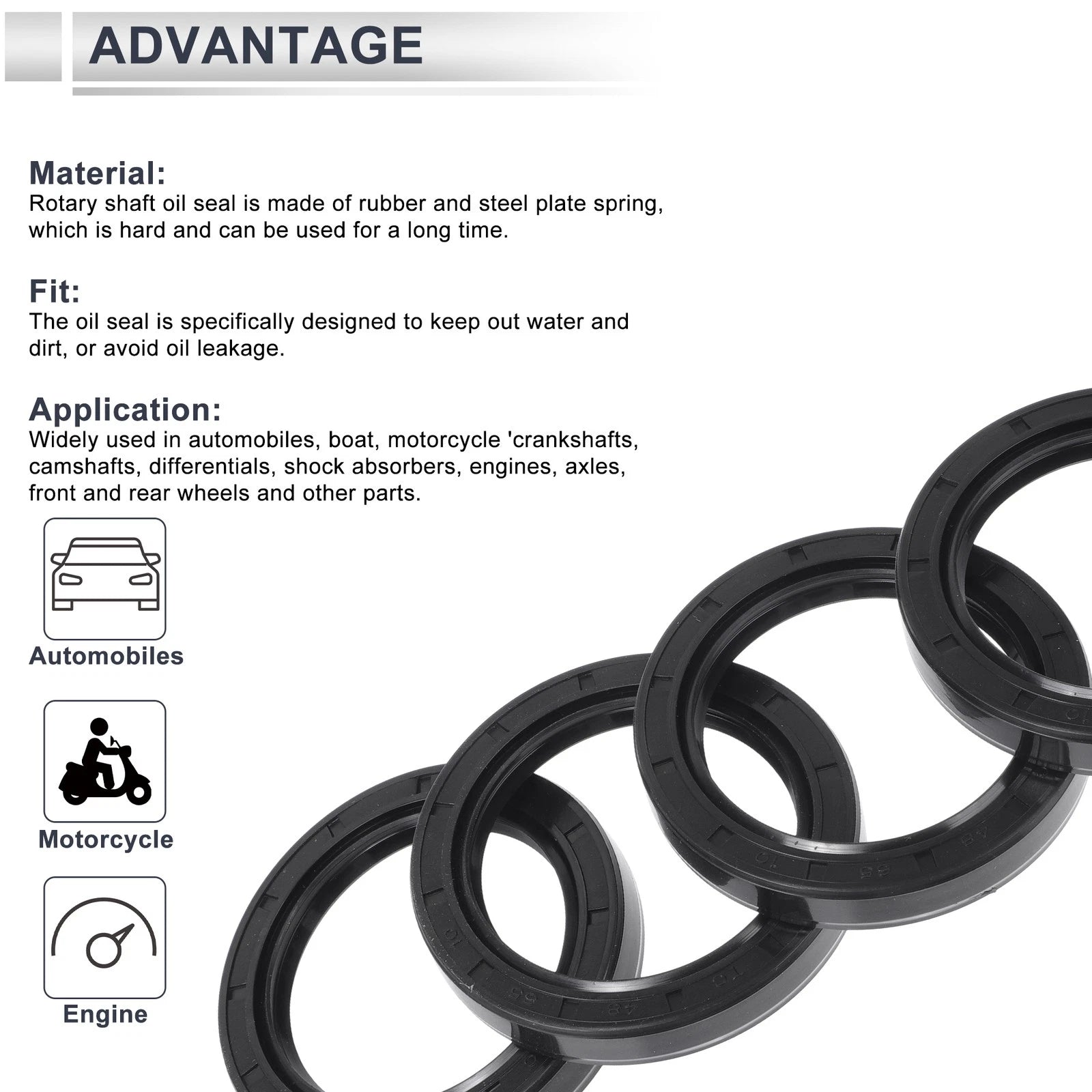Set of 5 Oil Seal Rotary Shaft Seal NBR Rubber 48x65x10mm