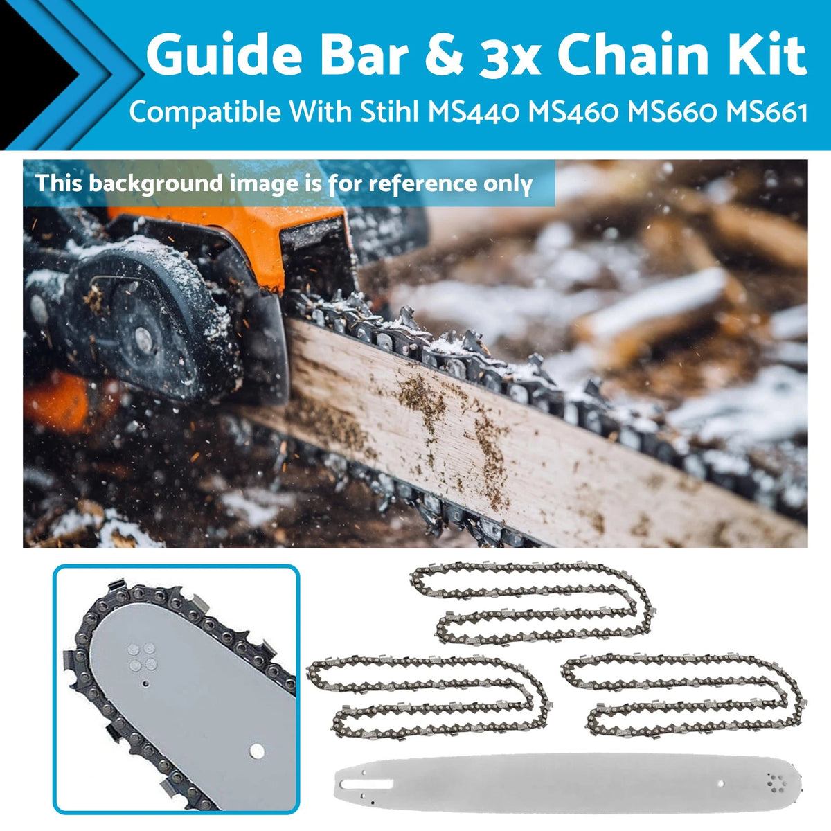 3 Chains 3/8 .063 84DL & 24'' Bar Kit for Stihl MS440 MS460 MS660 MS661