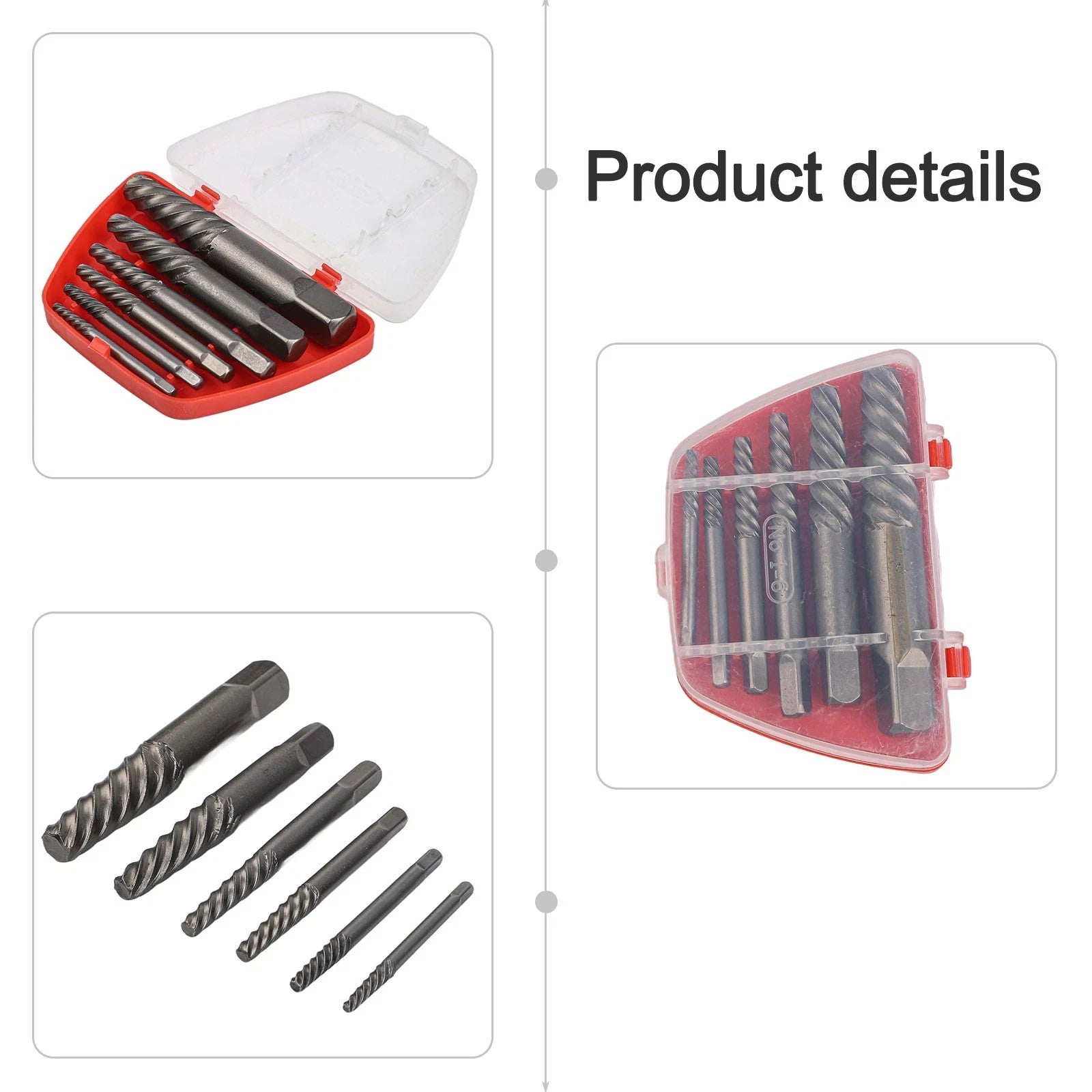 6-Pc Spiral Screw Extractor Kit for Removing Stuck Broken Screws/Bolts