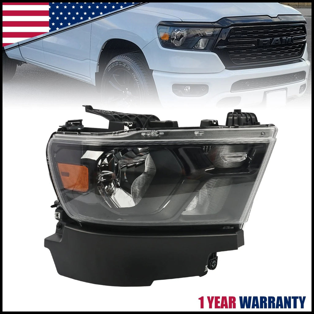 Halogen Headlight Assembly for Dodge Ram 1500 (2019–2023) Passenger Side Black