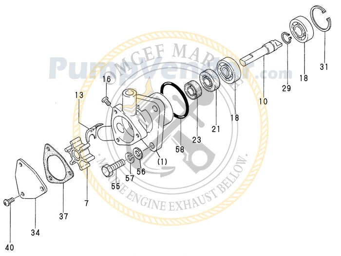 Engine Cooling Pump Repair Kit for Yanmar Marine 1GM (128170-42200, 128176-42071)