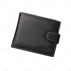 Mens Wallet Bi-Fold Black Cowhide Leather with Card Slots & Coin Pocket