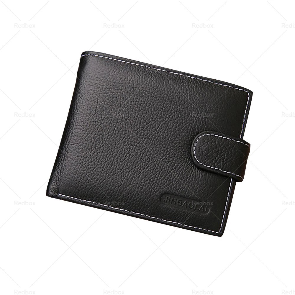 Mens Wallet Bi-Fold Black Cowhide Leather with Card Slots & Coin Pocket