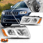 LED DRL Bar Projector Headlights for Jeep Grand Cherokee (2014–2016) Chrome Amber