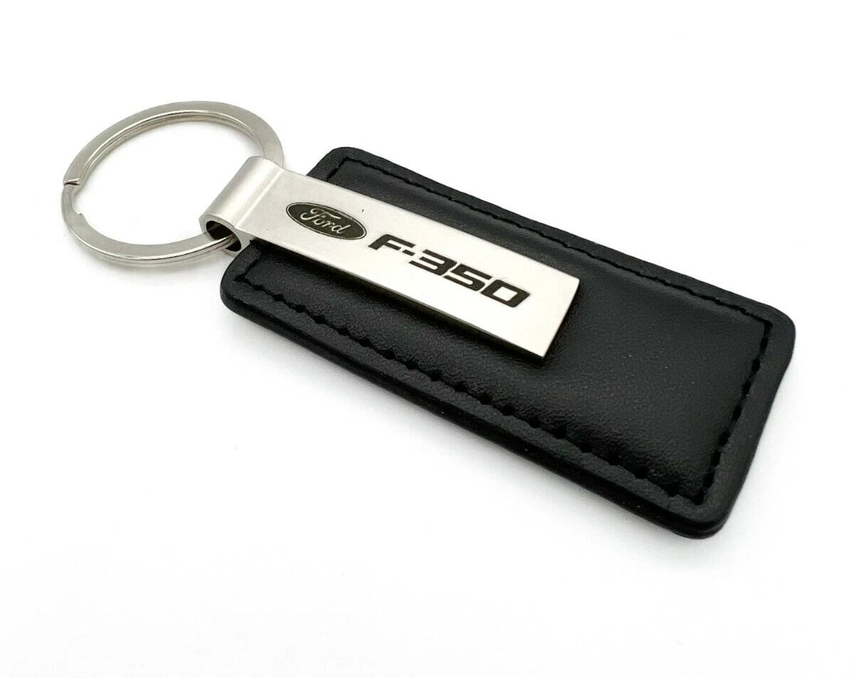 Leather Key Fob Black Rectangle for Ford F-350 Pickup Truck Emblem Logo (2000–2024)