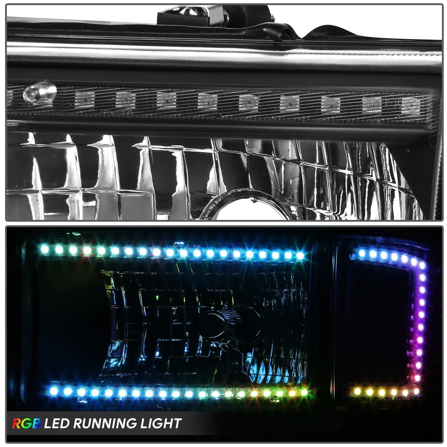 RGB LED Light Bar Headlight Assembly for Dodge Ram 1500-3500 (1994–2002)