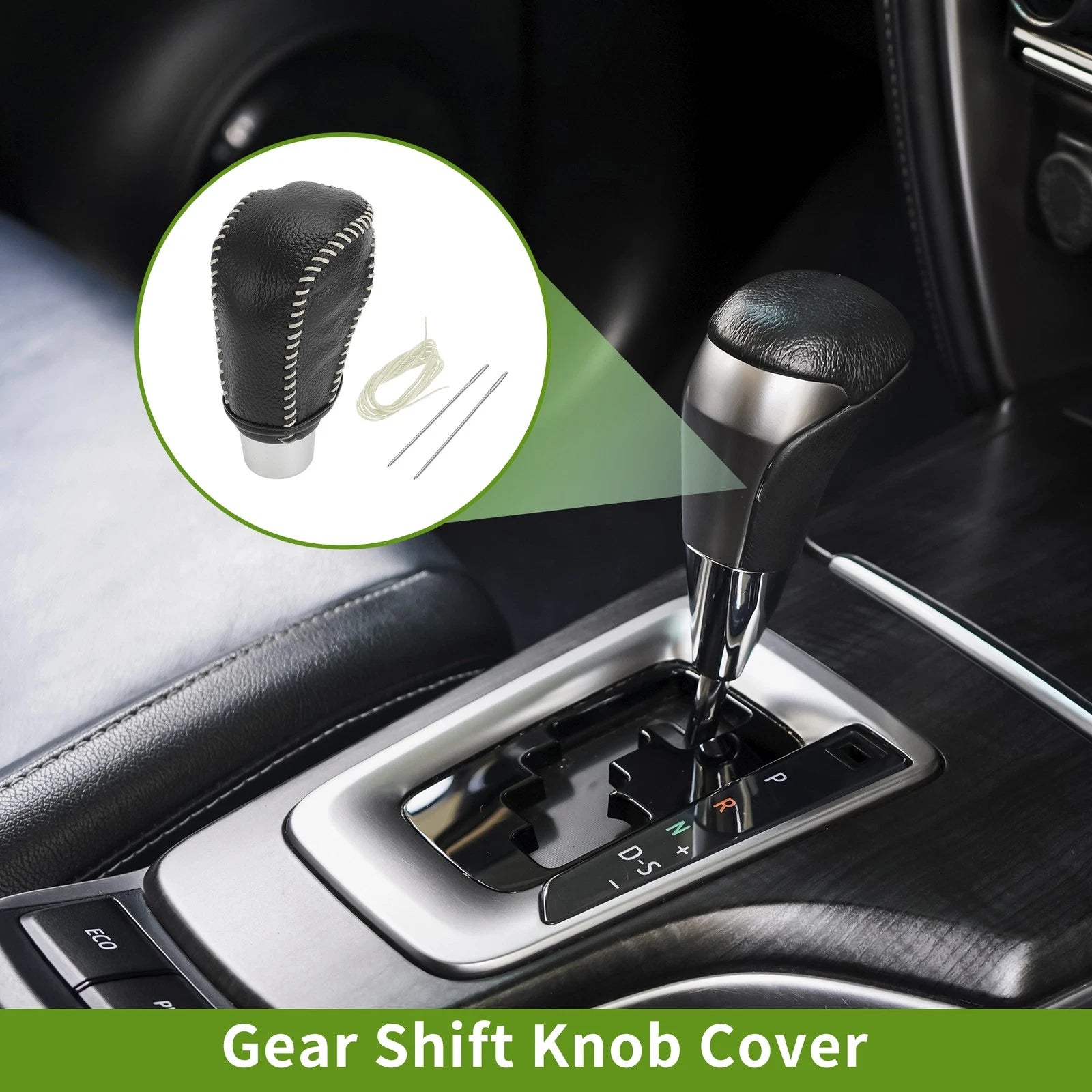 Gear Shift Knob Cover for Honda Civic (2016–2021) Pebbled Black Beige Faux Leather