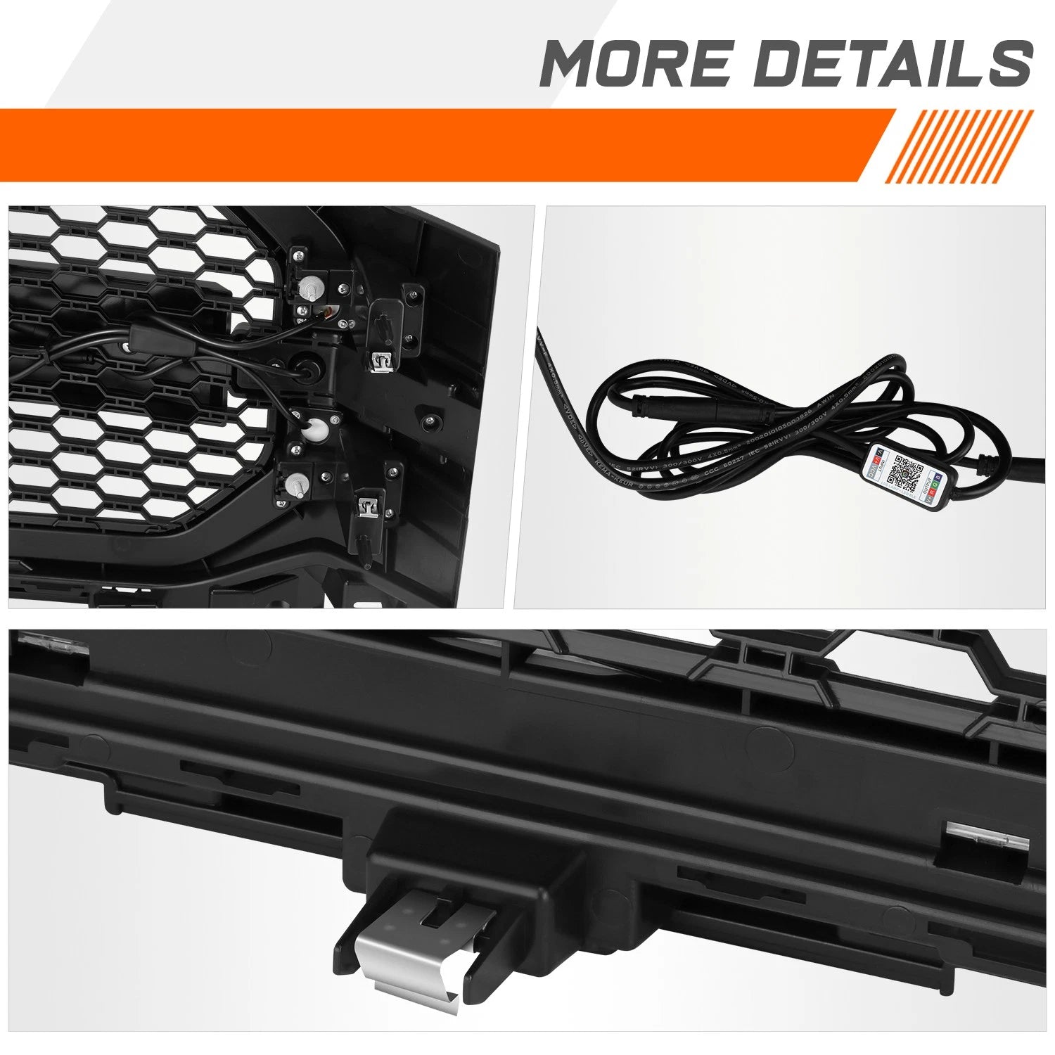 Badgeless Honeycomb Mesh Front Bumper Grille for Ford F-150 (2021–2023) w/RGB LED DRL