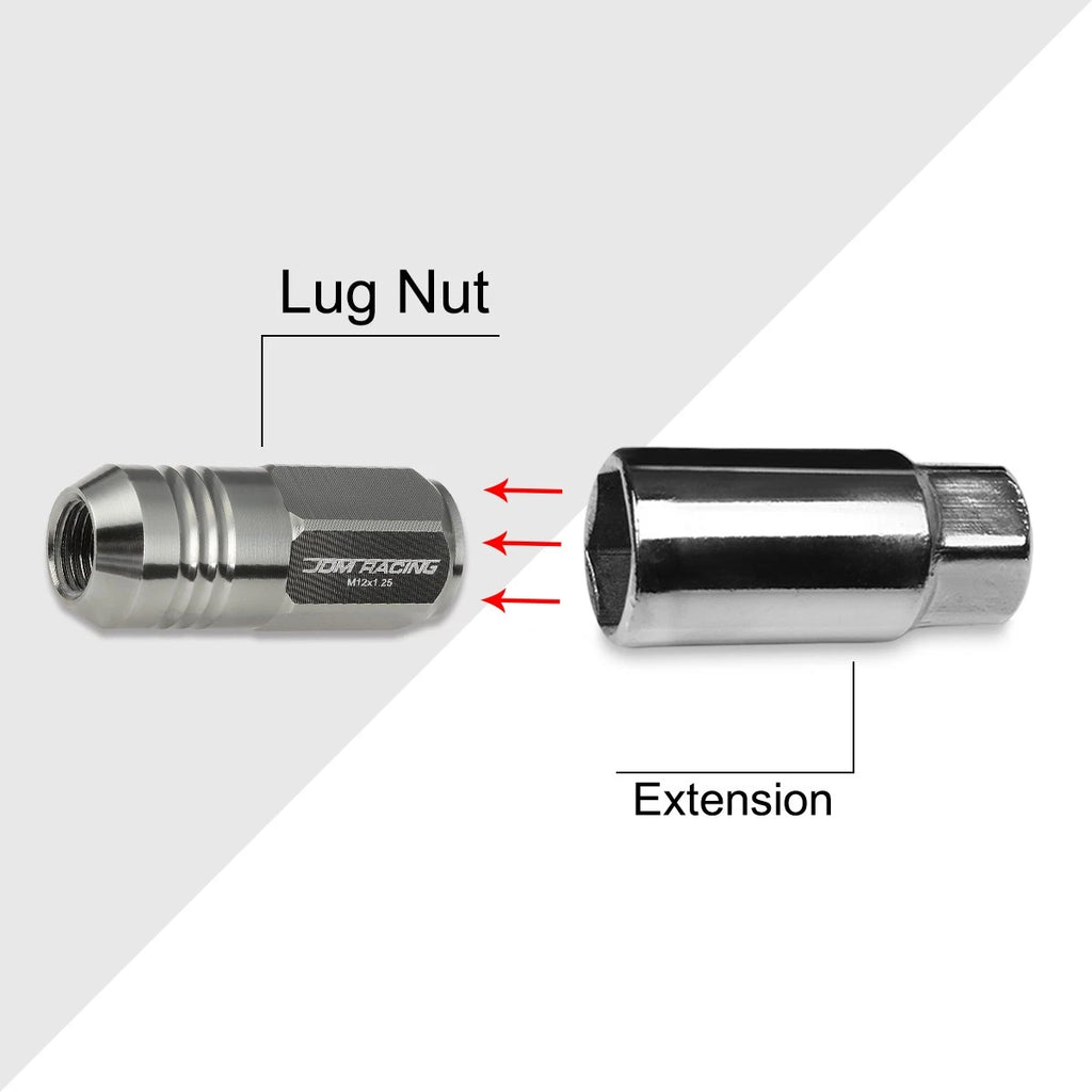 Set of 20 M12X1.25 Gunmetal Closed End Cone Wheel Lug Nuts + Extension 20mm