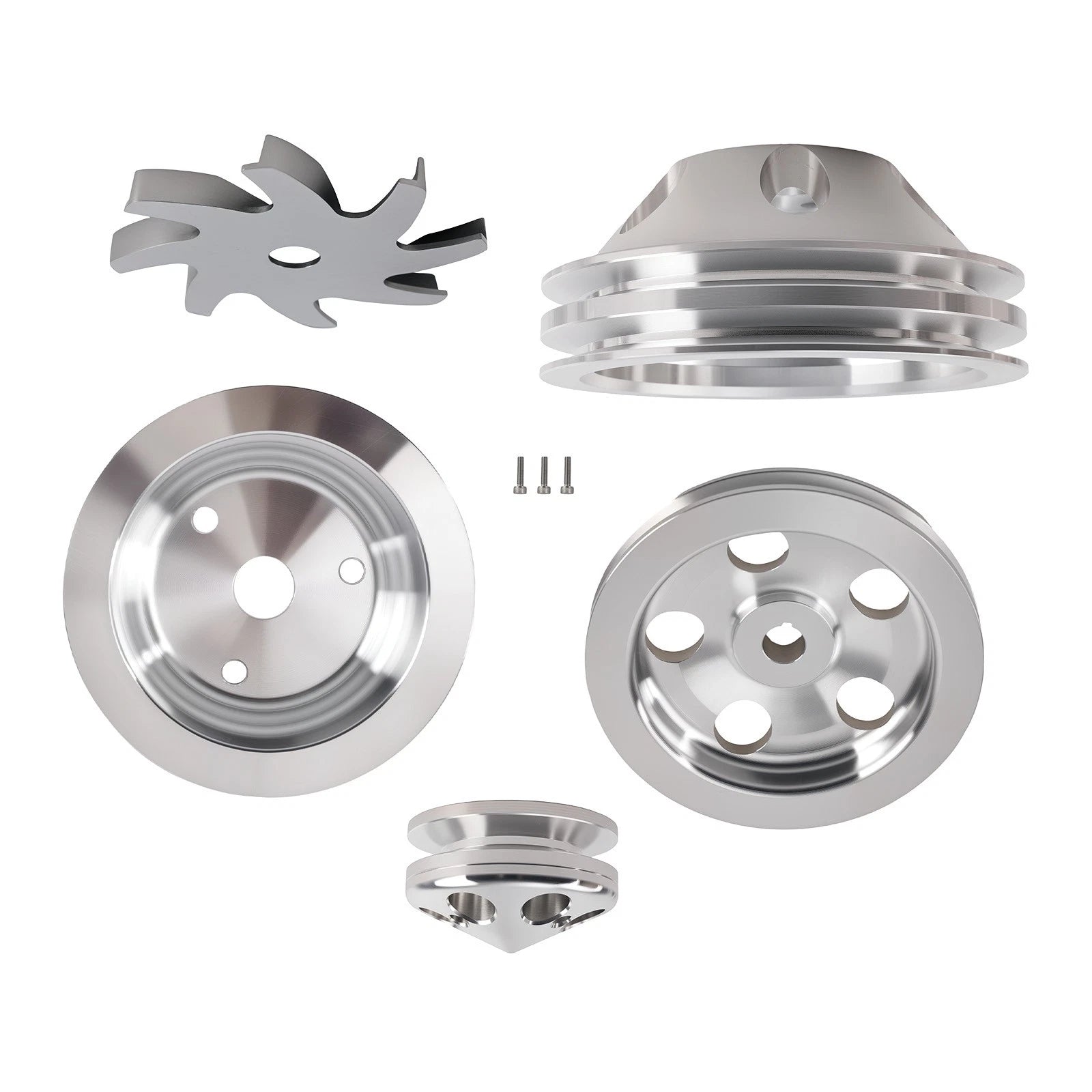 2 Groove Long Water Pump Crank Pulley Kit for Small Block Chevy SBC (283-400)