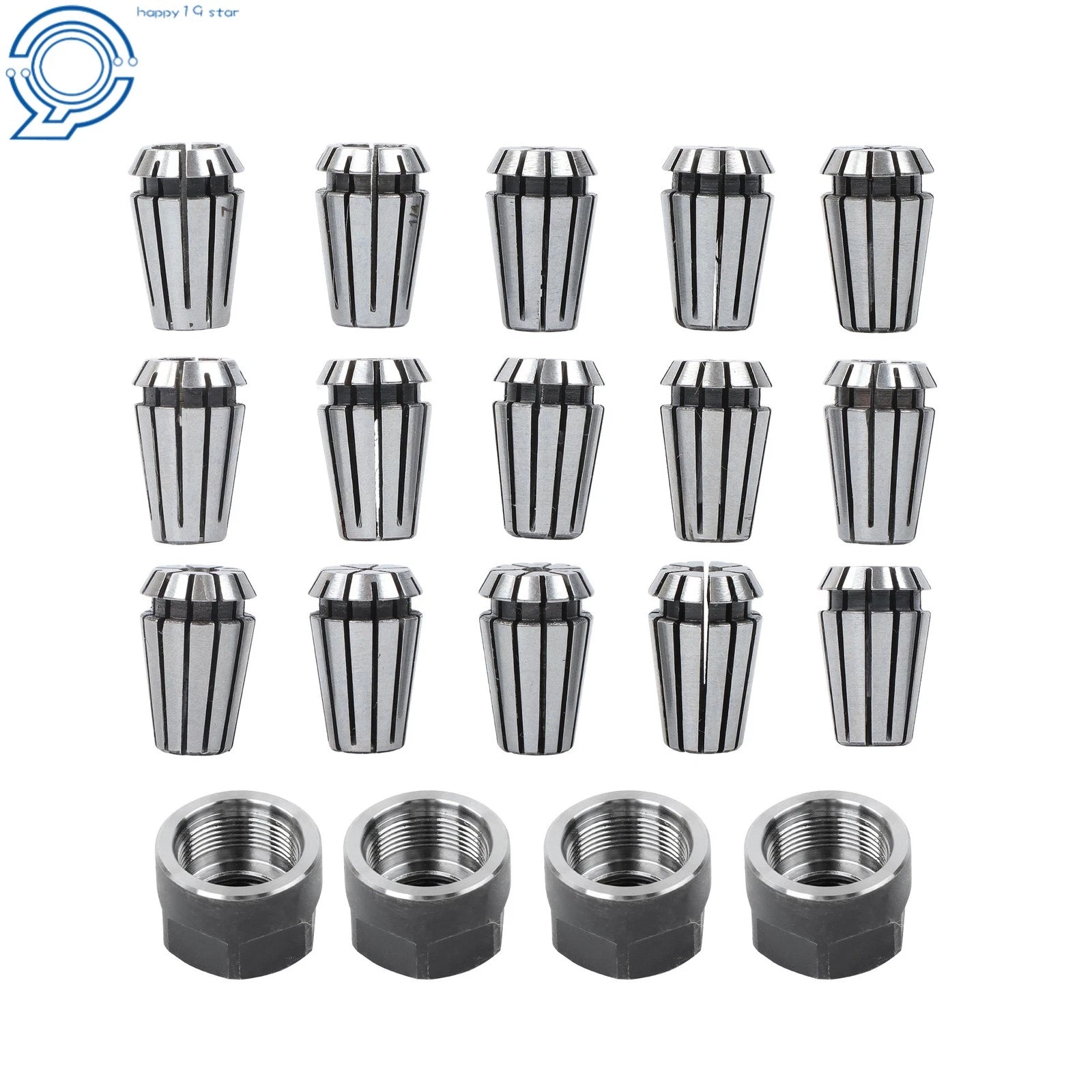 Set of 19 ER11 Collets with M14 Nuts for Micro Machining