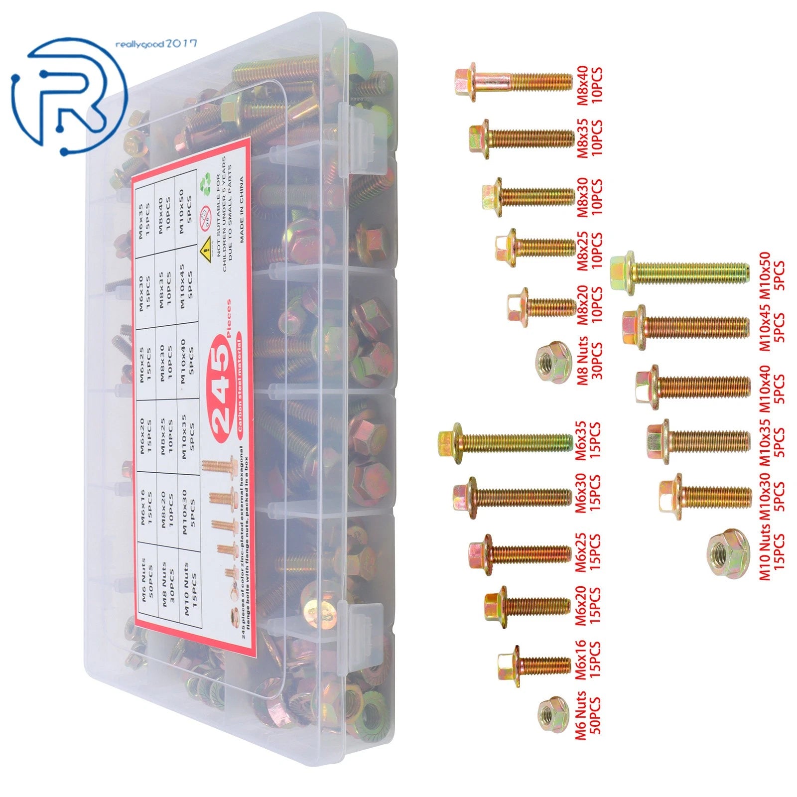 Flange Hexagon Screw Bolts and Nuts Kit for Universal Use (M6/M8/M10)
