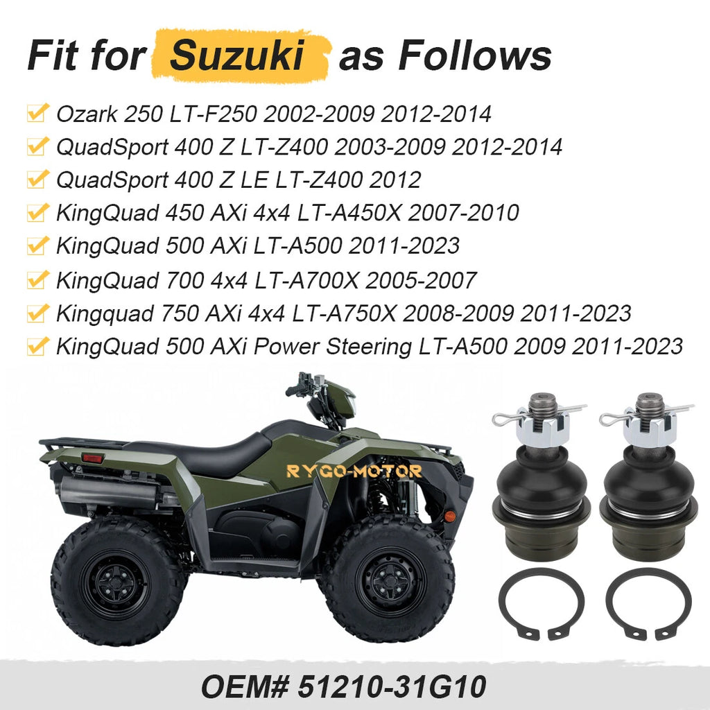 2 Upper Ball Joints for Suzuki Quadsport 400 LT-Z400 (2003–2009, 2012–2014)
