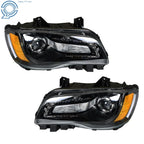 Headlight Assembly for Chrysler 300 (2011-2014) Halogen Black Clear