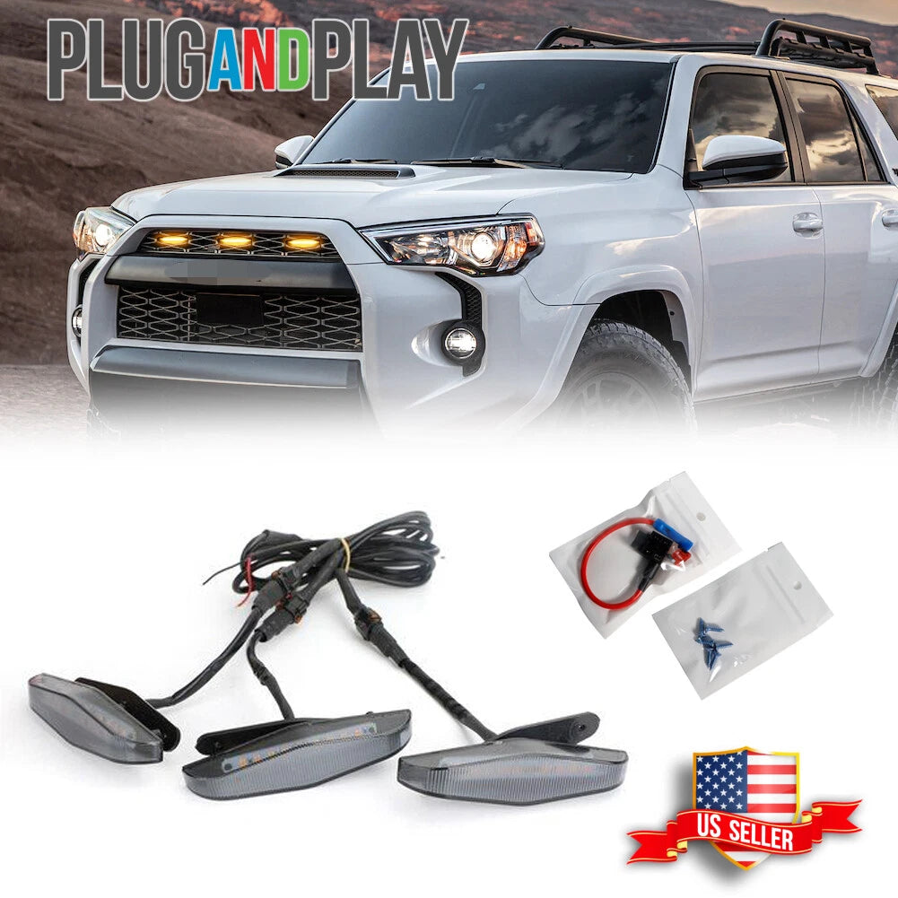3PC Smoked Amber LED Front Grille Light Kit for Toyota 4Runner (2014–2023)