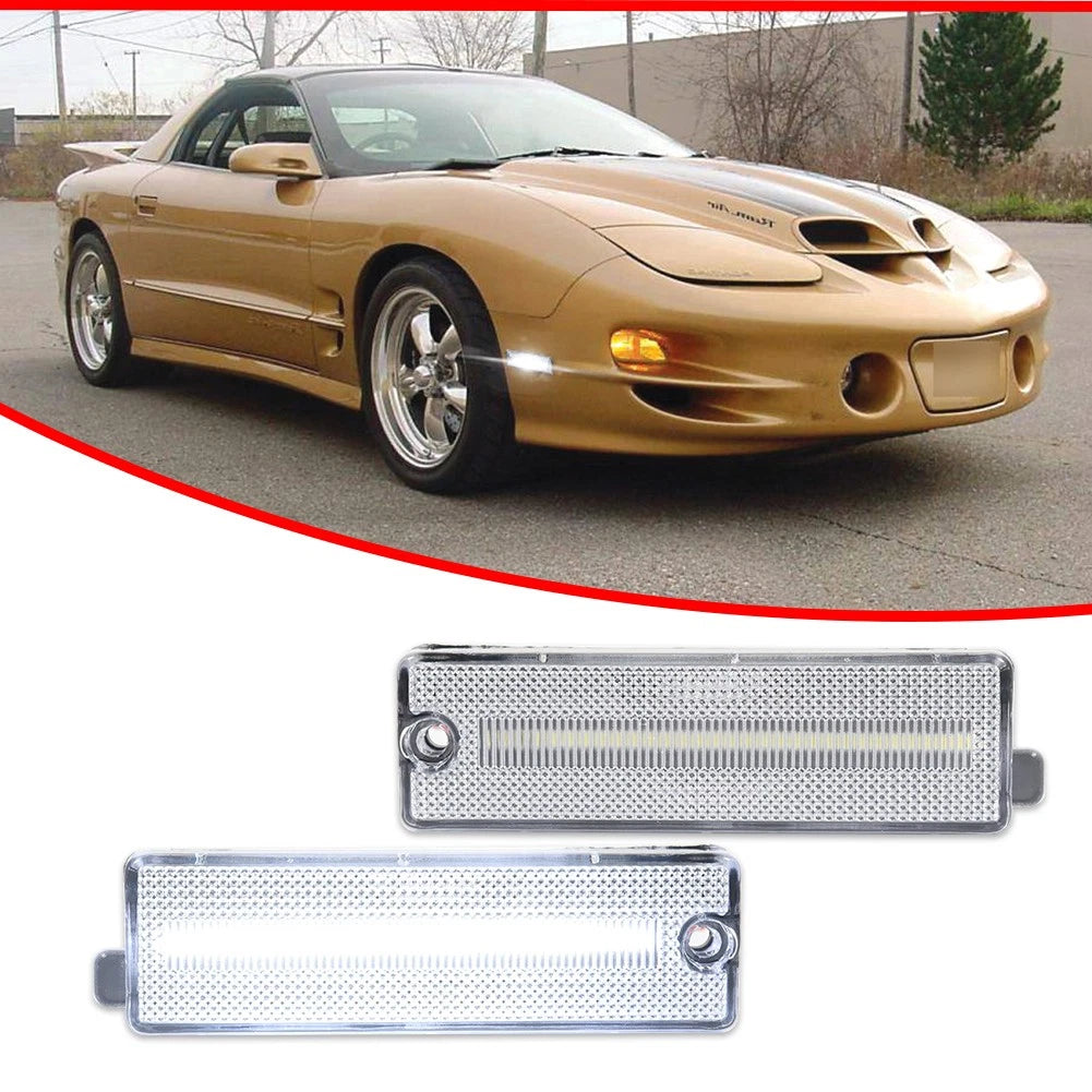 2X Clear White LED Front Bumper Side Marker Light for Pontiac Firebird (1998–2002)