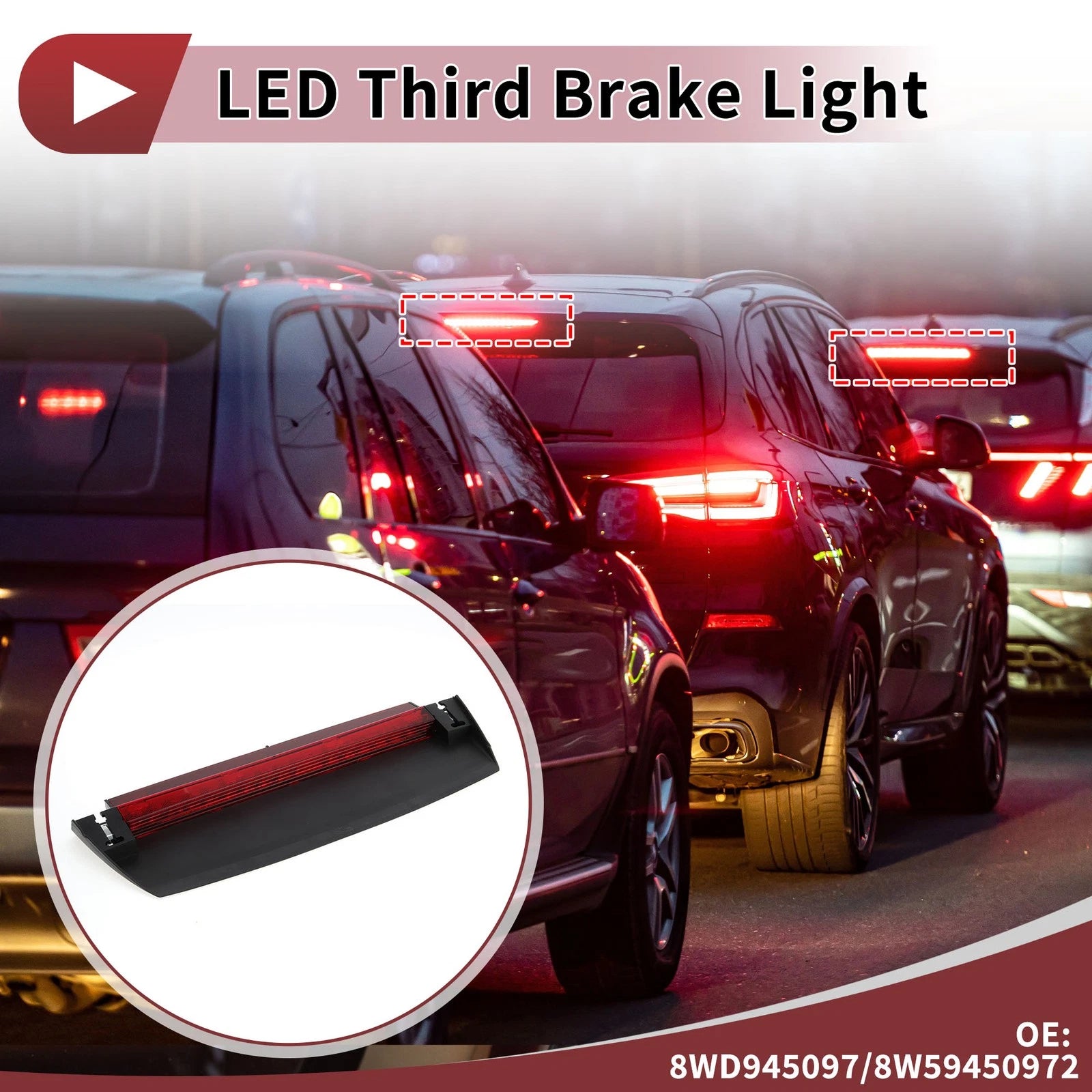 Red LED Third Brake Light for Audi A4 S4 B9 Sedan (2016–2024) No. 8WD945097