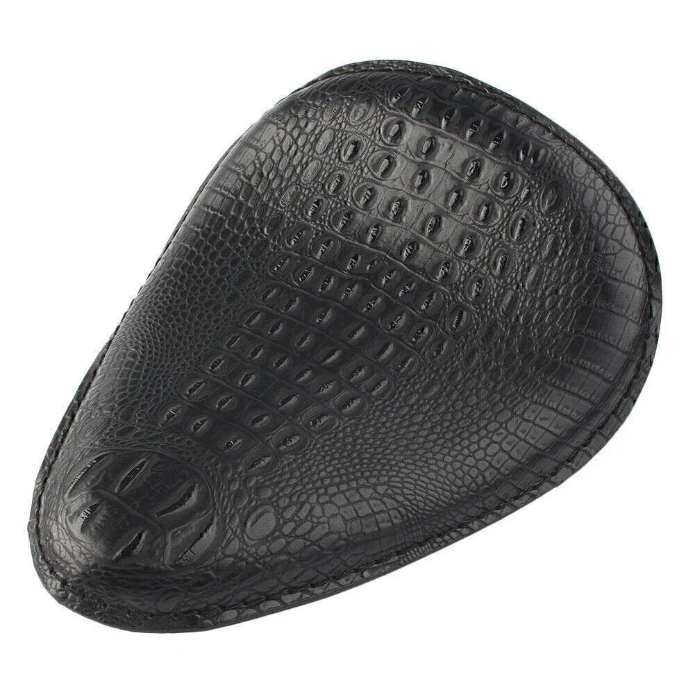 Black Alligator Leather Solo Driver Seat for Harley Bobber Chopper