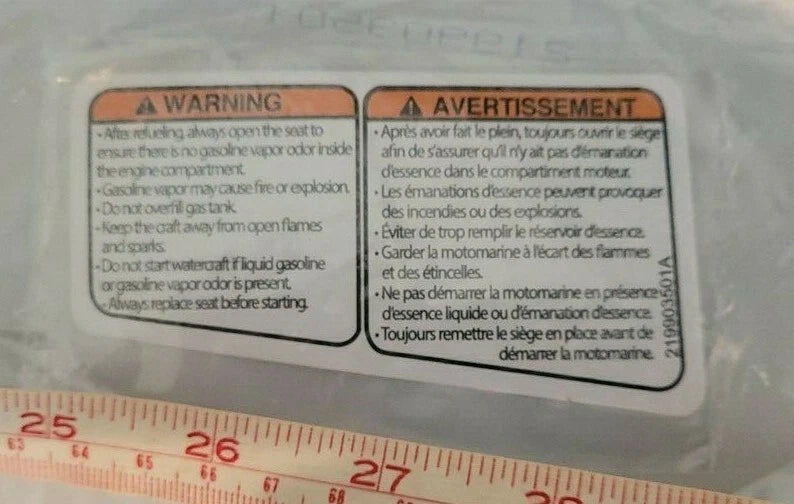 Fuel Vapor Warning Sticker for Yamaha Kawasaki Waverunner (Jet Ski)