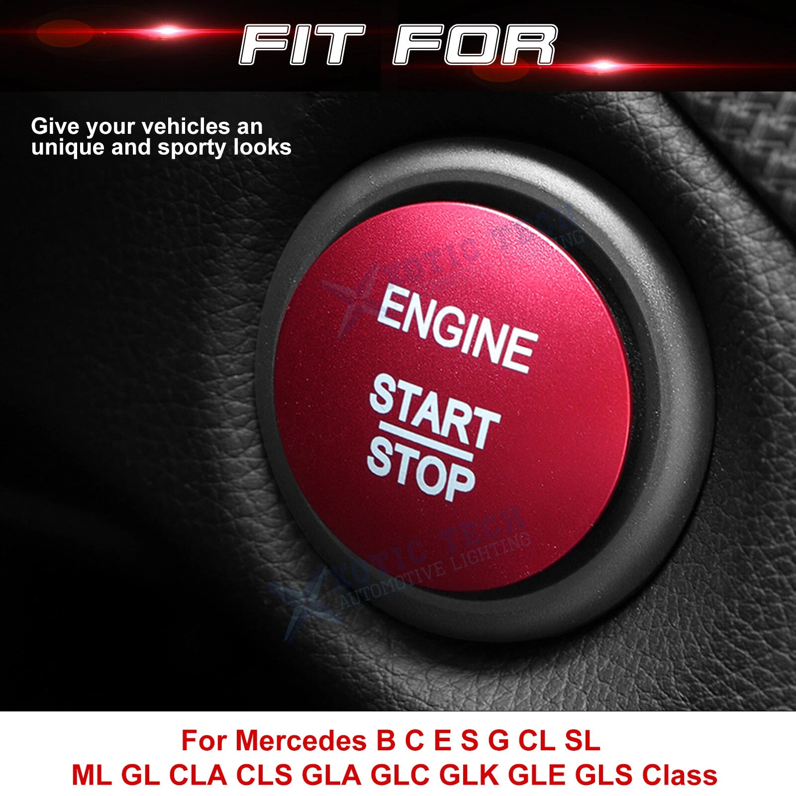 Red Alloy Engine Start/Stop Push Button Decor Cover for Mercedes-Benz GLA GLC (2015-2019)