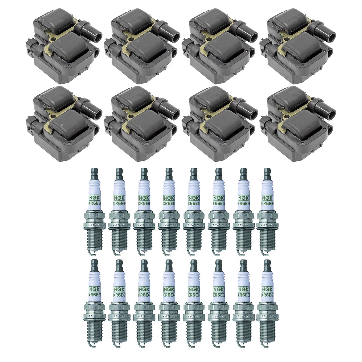 Set of 8 Ignition Coils & 16 NGK G-Power Spark Plugs for Mercedes W202 C215 C208 W210 V8
