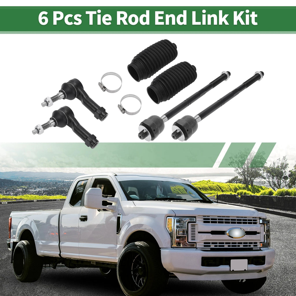 6X Front Suspension Kit Inner Outer Tie Rod Ends with Boots for Ford F-150 