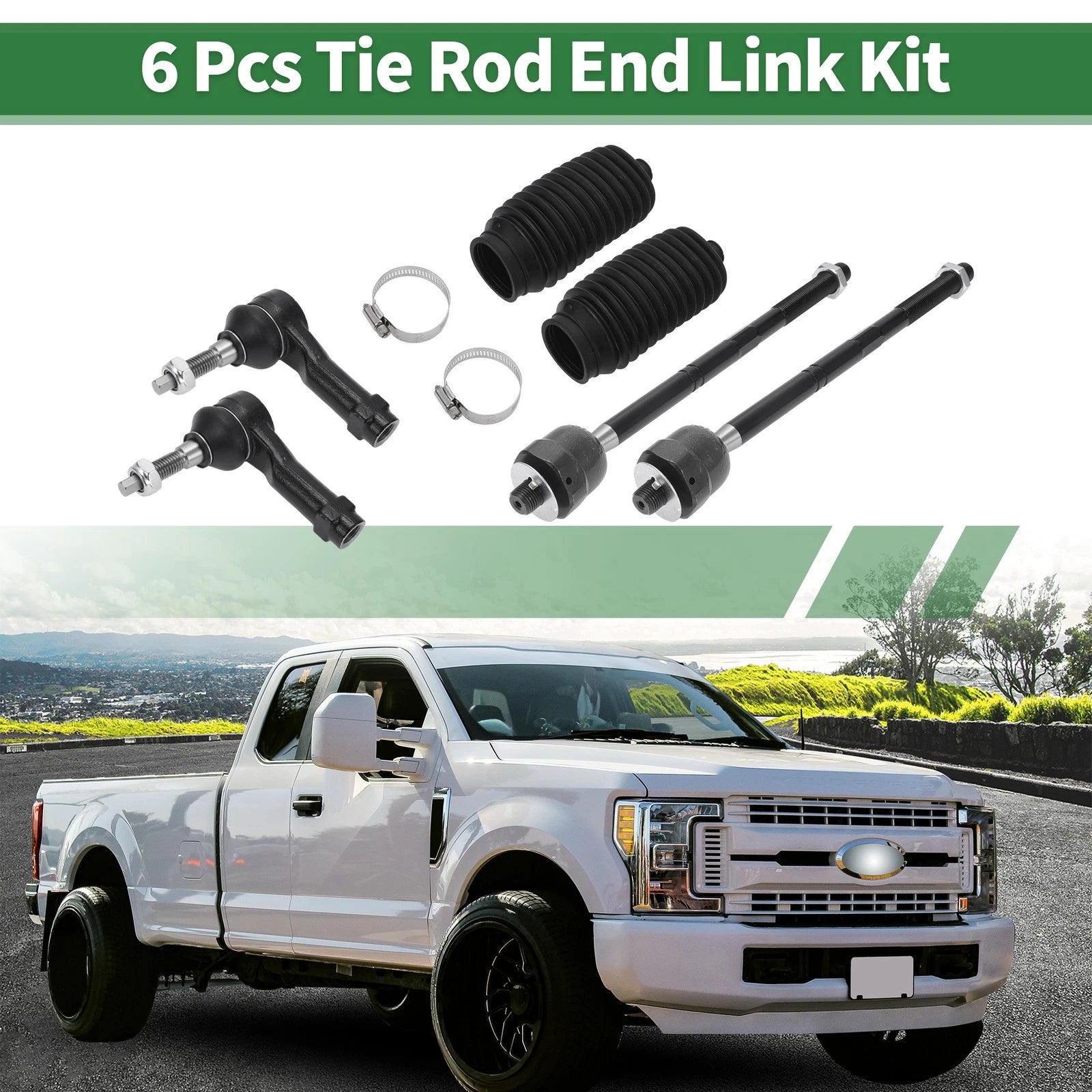 6X Front Suspension Kit Inner Outer Tie Rod Ends with Boots for Ford F-150 