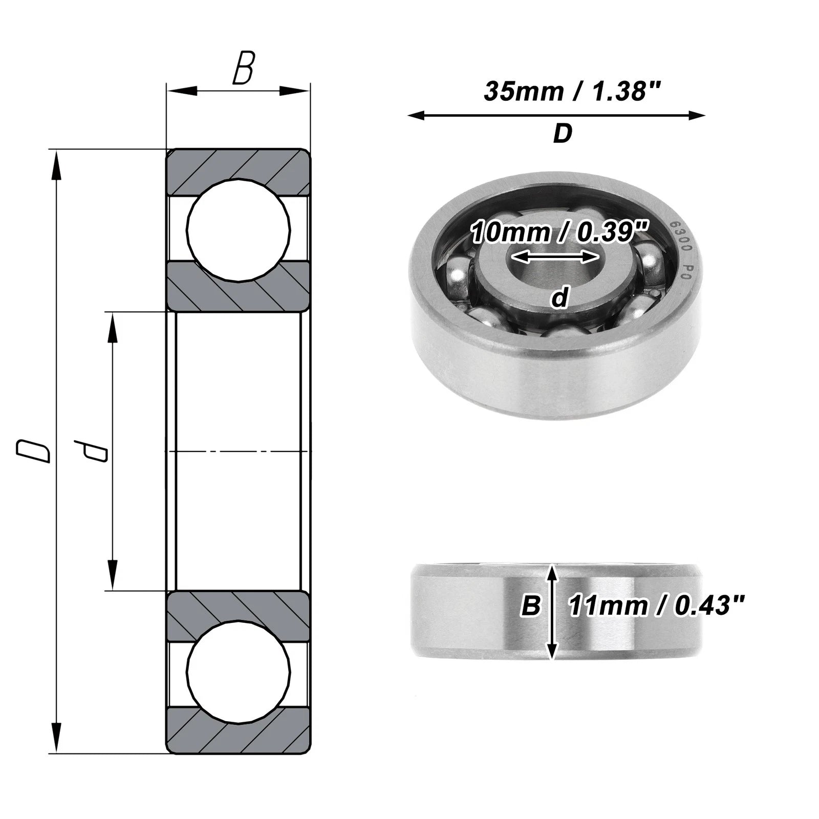 Deep Groove Ball Bearing 10x35x11mm for Scooter Skateboard (P0)