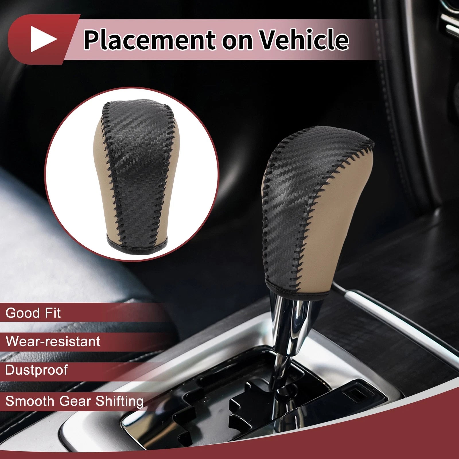 Gear Shift Knob Cover for Subaru Forester (2014–2023) Black Beige Faux Leather