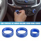 Set of 3 AC Audio Volume Knob Ring Covers for Chevy Malibu (2017–2022) Blue