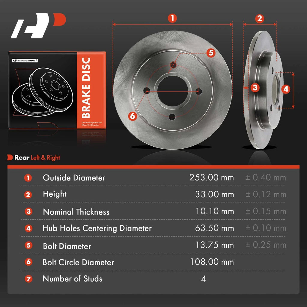 Rear Disc Brake Rotors for Ford Focus (2001–2007) Fiesta (2014–2019)