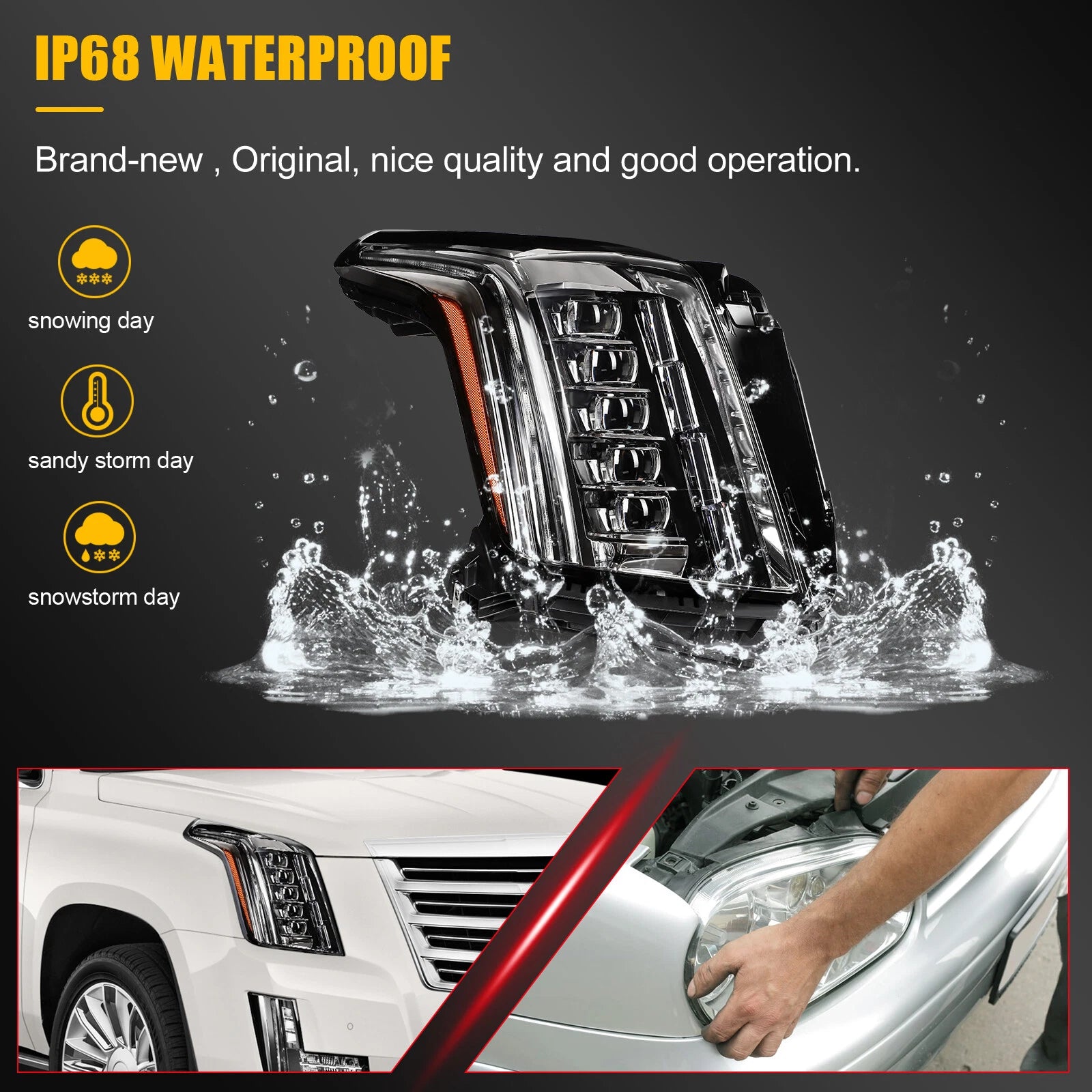 2Pcs LED Headlight with Bulbs for Cadillac Escalade ESV (2015–2020)