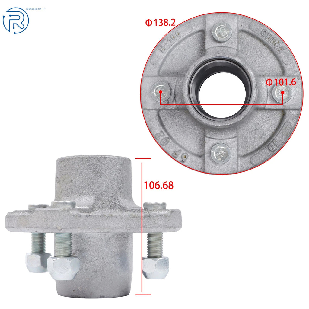 Set of 4 Galvanized Boat Trailer Hubs 4 Lug 1" (4 on 4 Bolt Circle)