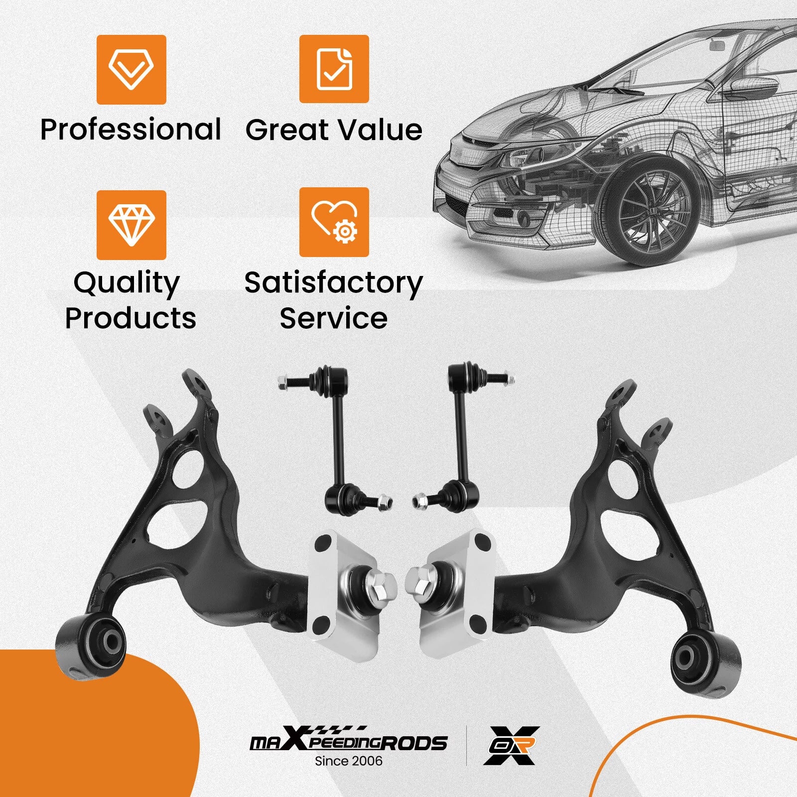 Set of 4 Rear Upper Control Arms for Ford Explorer Flex Lincoln MKT MKS