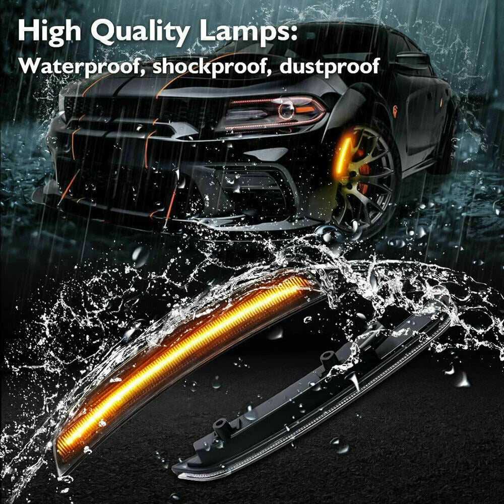 2X Amber LED Smoke Front Bumper Side Marker Lights for Dodge Charger (2015–2023)