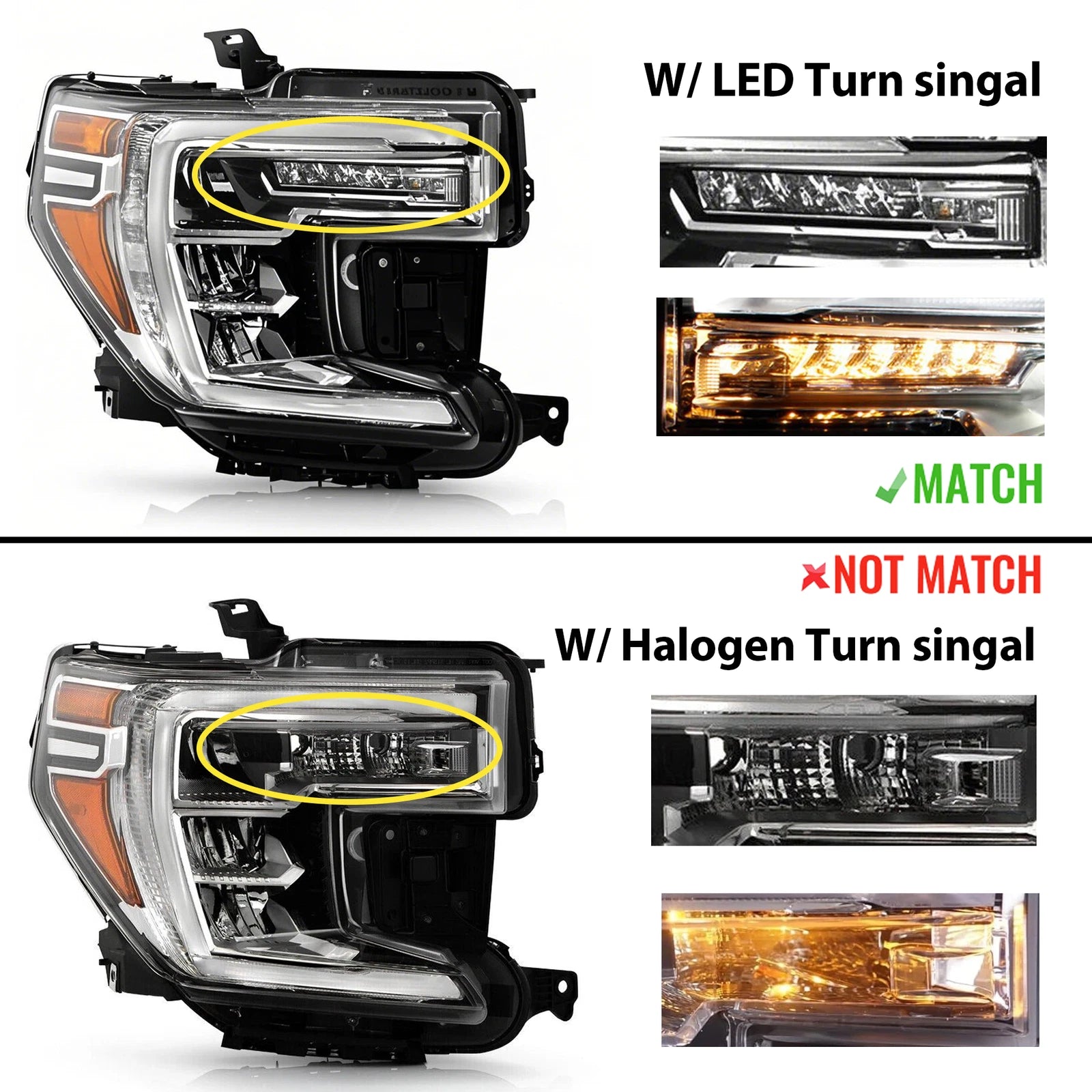 Full LED Headlight w/LED Signal for GMC Sierra 1500 (2019–2022)