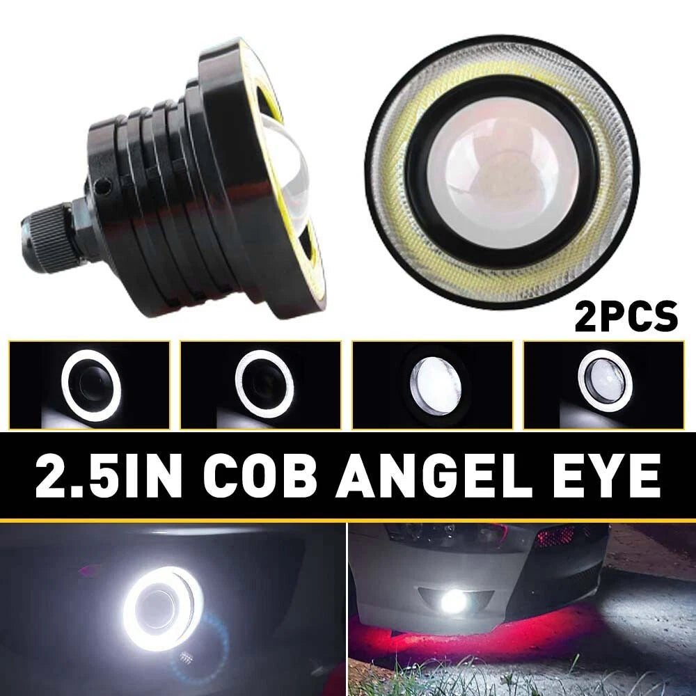 Set of 2 2.5" Round Projector LED Halo Fog Lights for Universal Fit