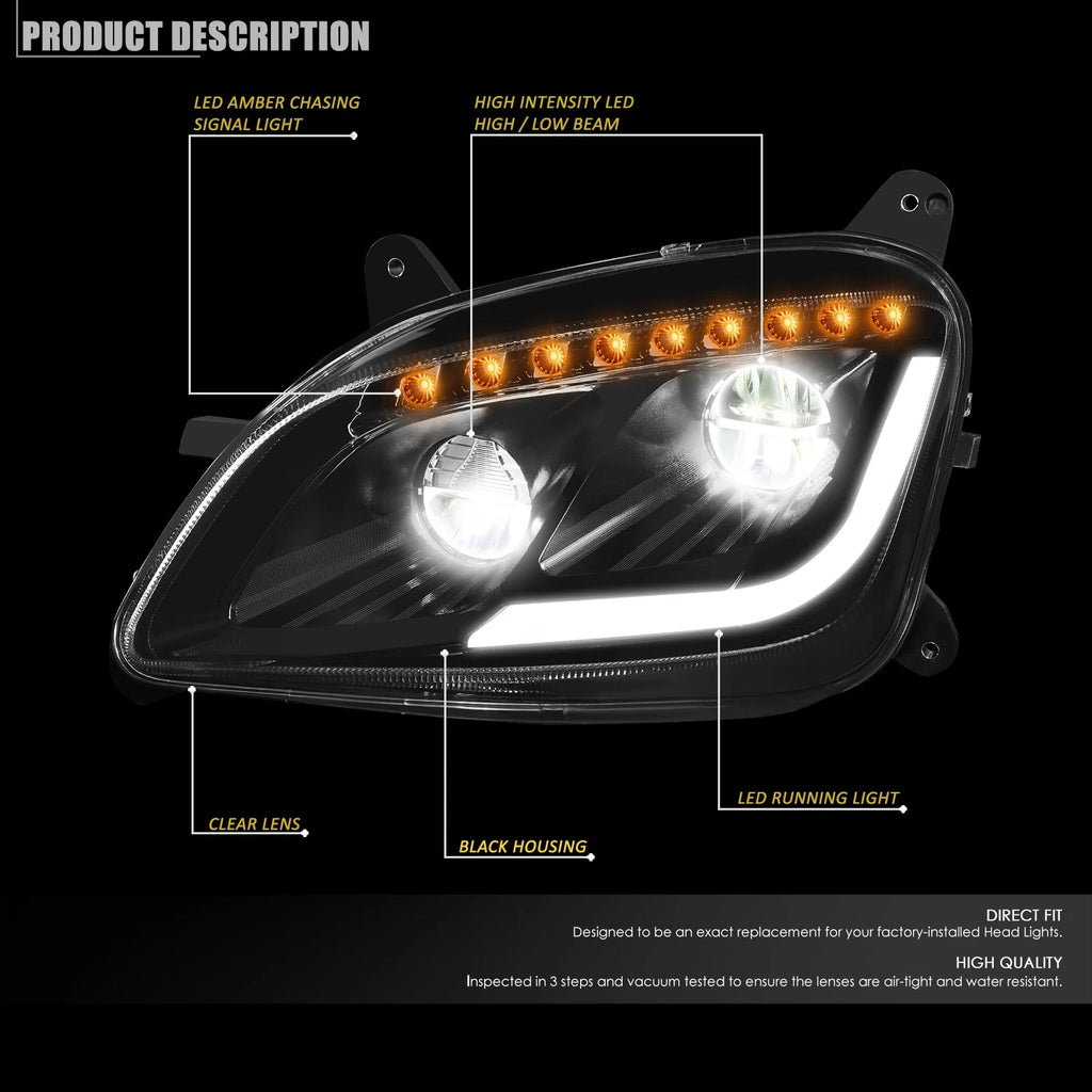 LED Sequential Turn Signal/DRL Headlight for Peterbilt 587/579 (2011–2021)