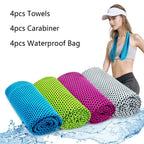 4 x Cooling Towels with Waterproof Bag & Carabiner for Running Yoga Climb
