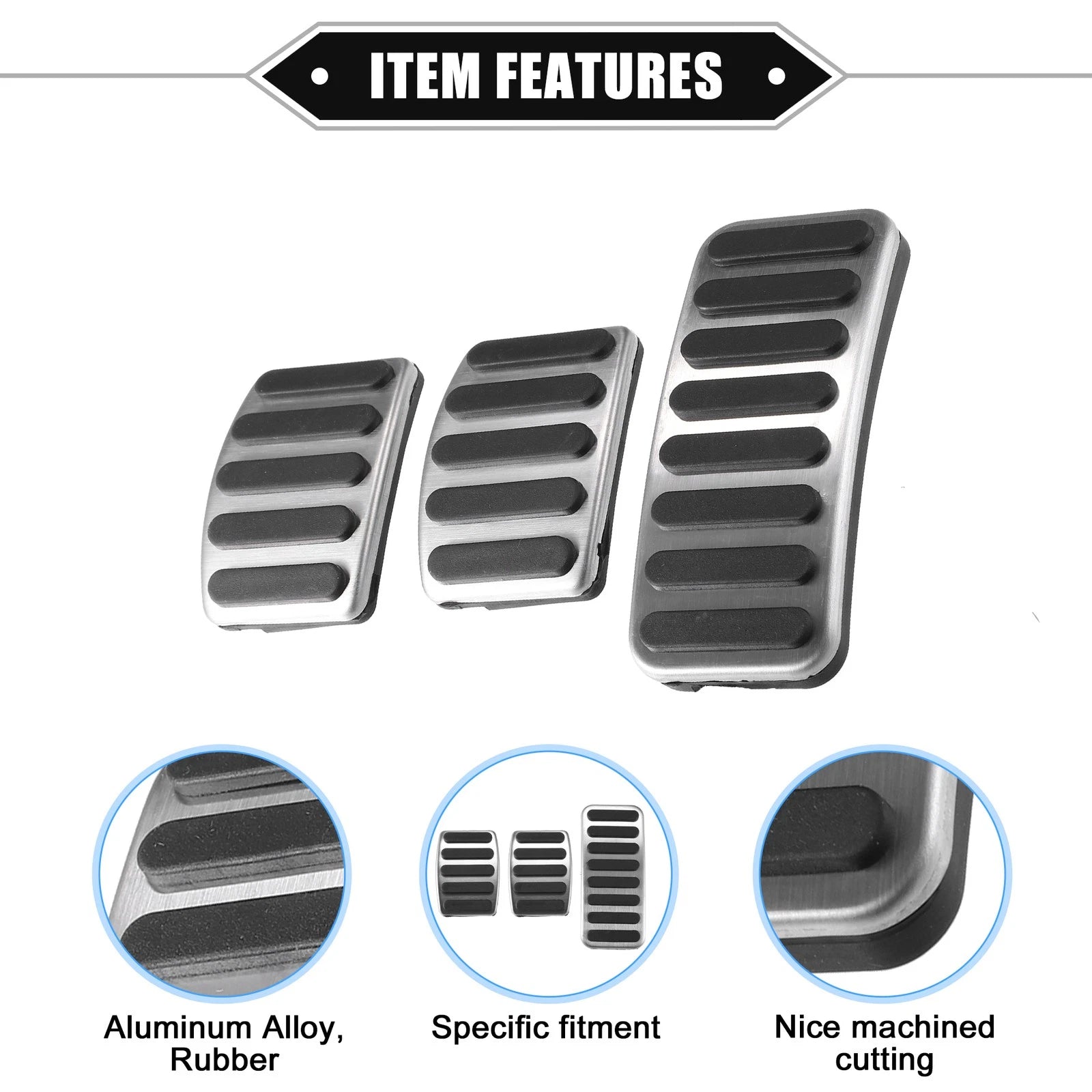 3pcs Accelerator Gas Brake Pedal Cover for Suzuki  Silver Tone