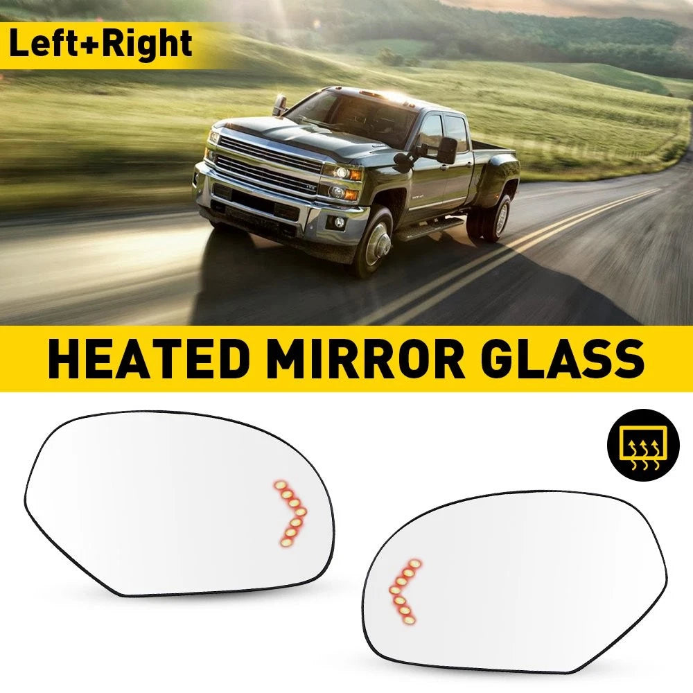 Heated Mirror Glass w/ Turn Signal Left & Right Pair Set for Chevy GMC Cadillac
