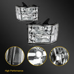Headlight Assembly for GMC Sierra 1500 (2007–2014) Chrome Left + Right Pair
