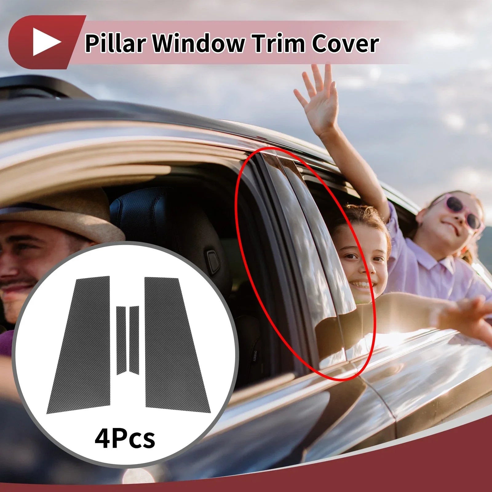 4 Pcs Door Pillar Window Trim for Mercedes-Benz CLS (2017-2019) Carbon Fiber