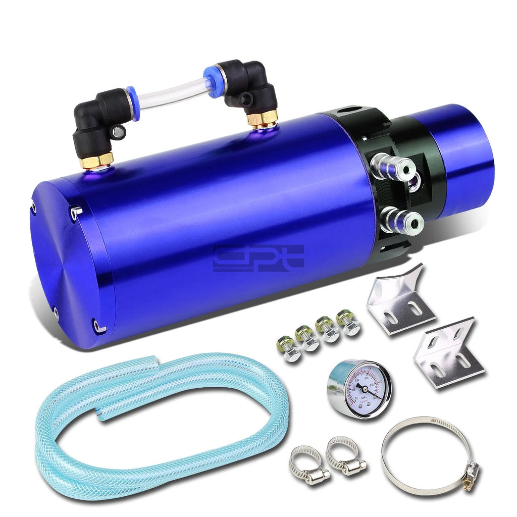 7" Aluminum Round Turbo Engine Oil Catch Tank + 0-14 PSI Fuel Gauge