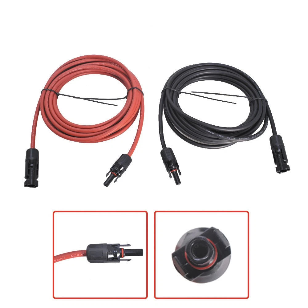 1 Pair 25 Feet Solar Panel 12AWG Extension Cable for Universal Use