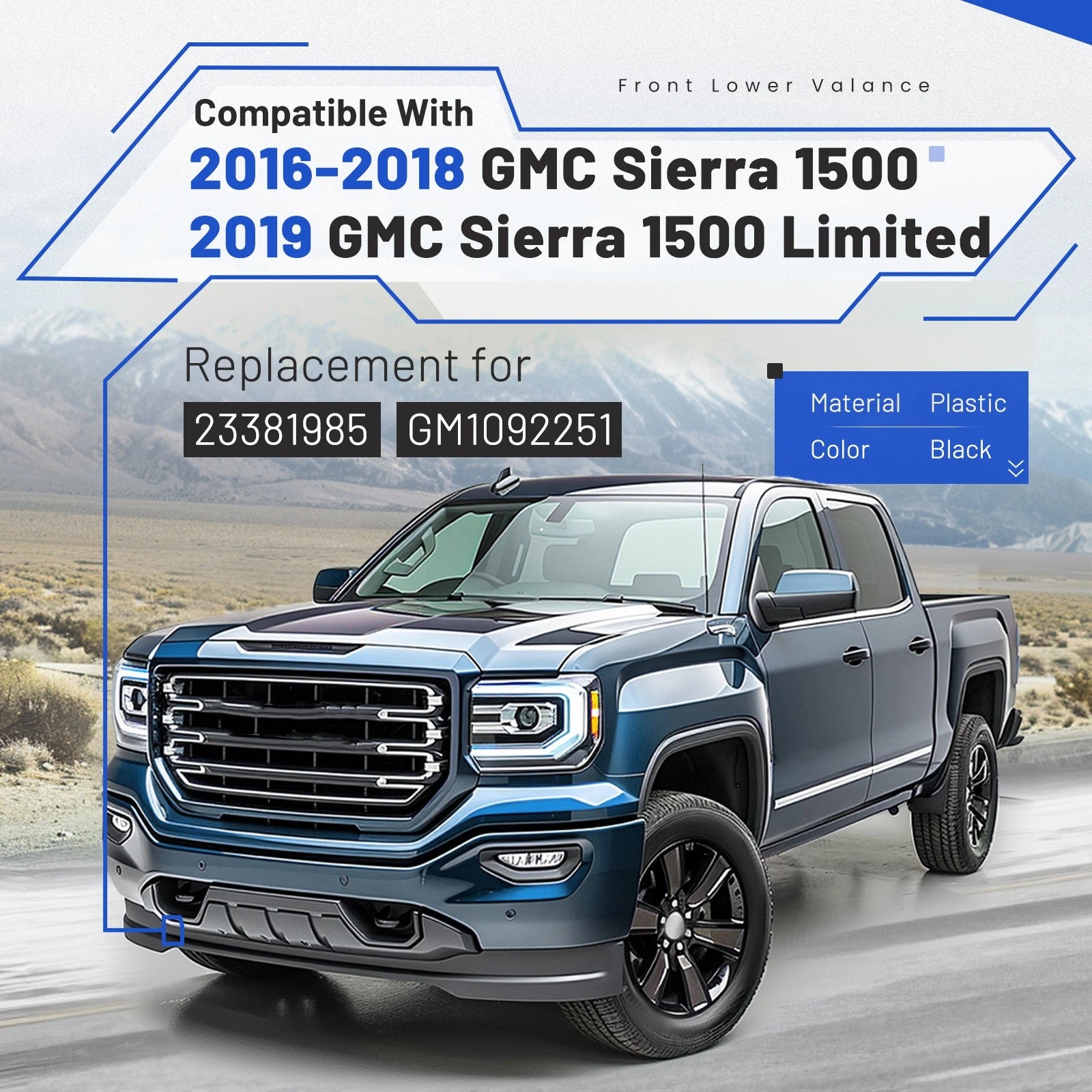 Front Bumper Lower Valance Air Deflector for GMC Sierra 1500 (2016–2019)