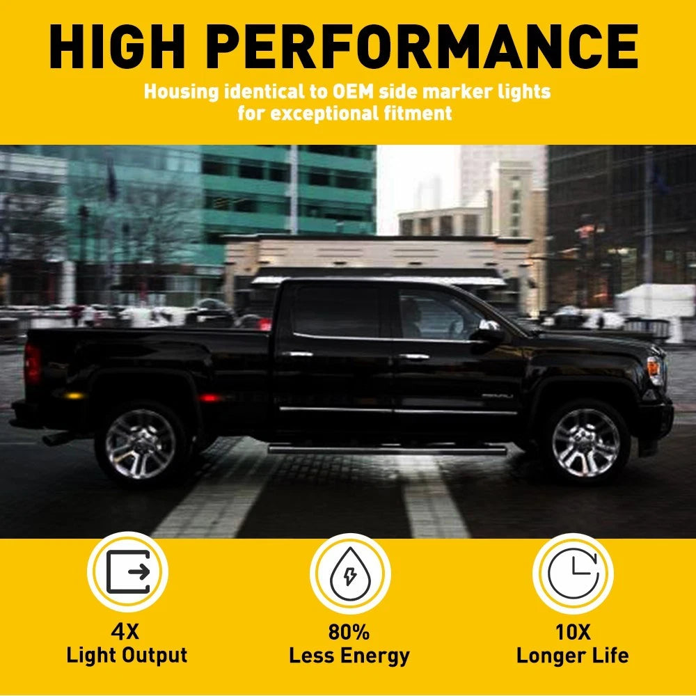Set of 4 Smoked LED Side Marker Lights for Chevy Silverado (2001-2014)